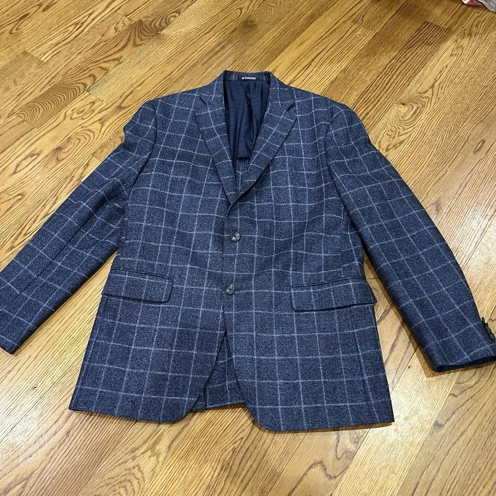Hart Schaffner Marx Blazer Mens 44L Blue Plaid Sport Coat 2 Button Made in USA‎